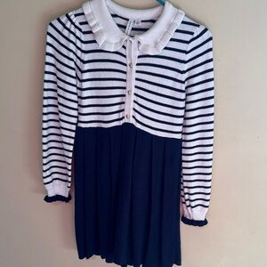 Janie and Jack Striped Navy Blue and White Collared Dress